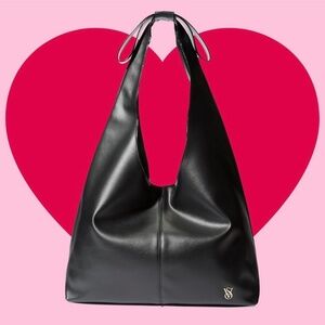 Victoria’s Secret Black Bow Tote Bag Faux Leather Shoulder Hobo